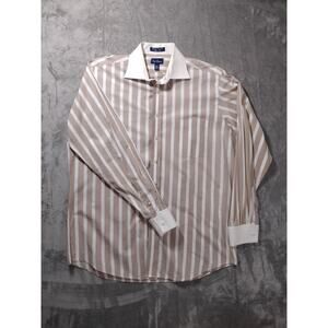Paul Frederick 80s Two Ply Cotton Shirt Mens 16-37 Beige Stripe French Cuff